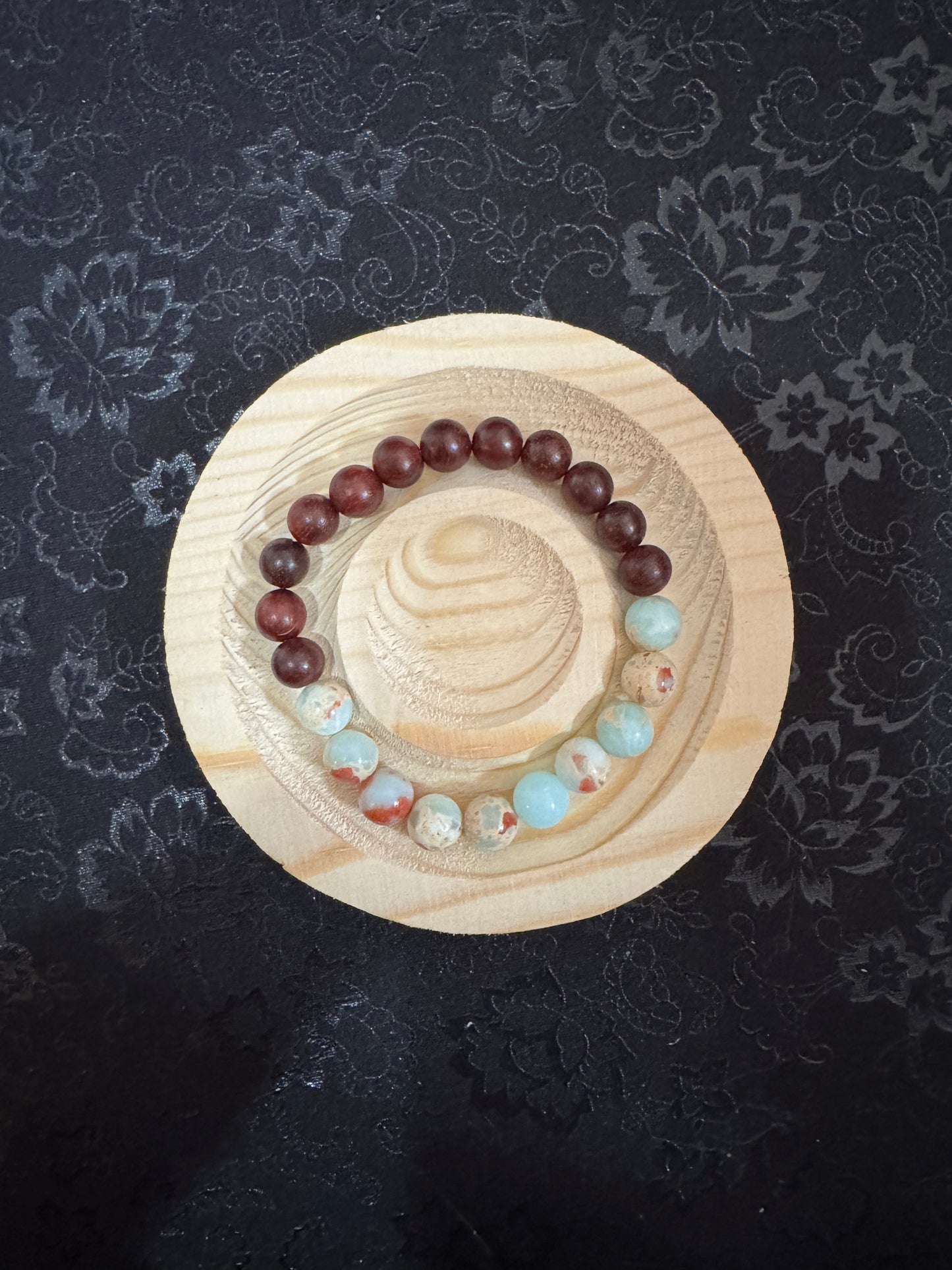 Sandalwood and Crystal Blue Bracelet