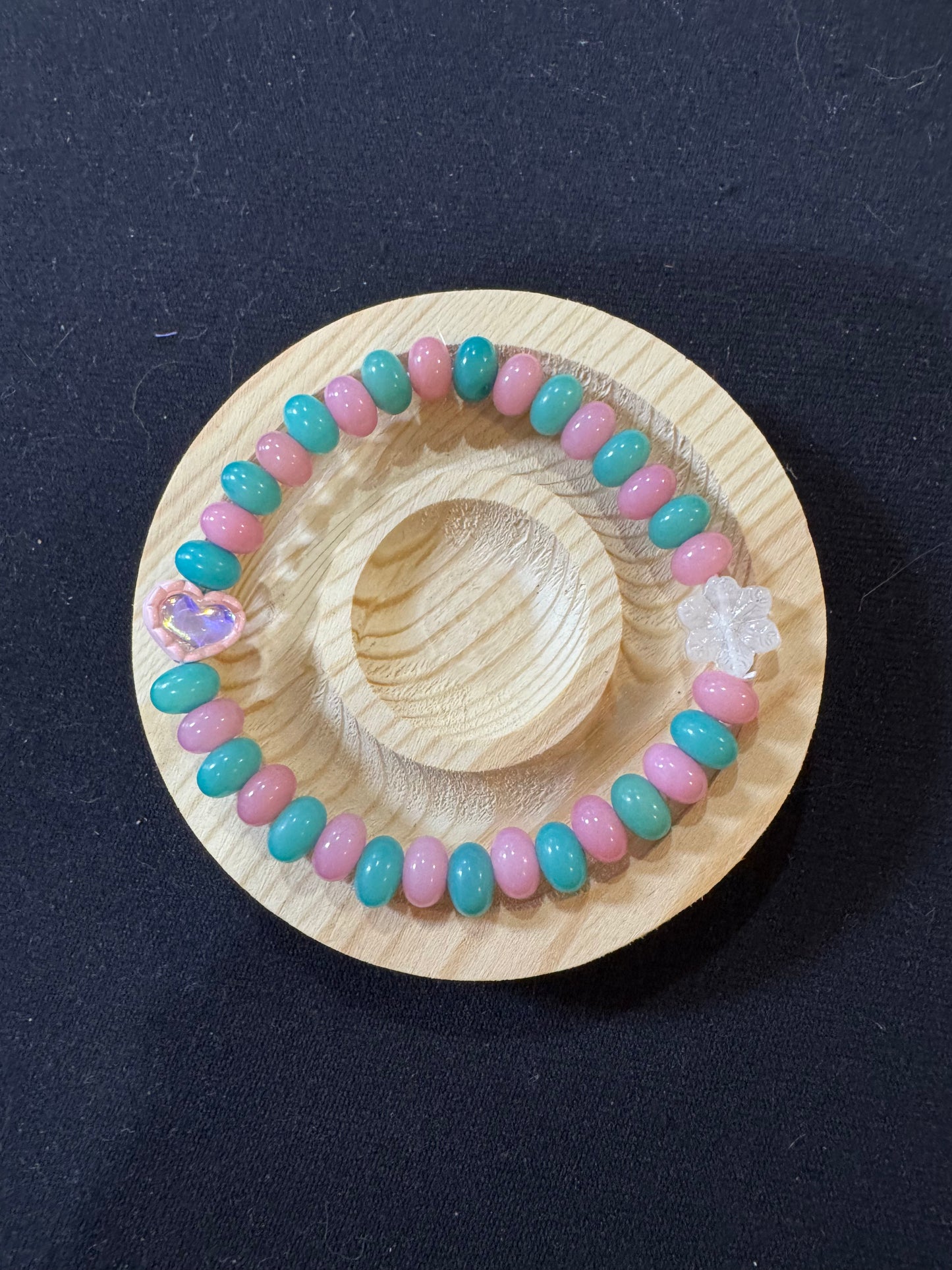 Bodhi Cobble Stone Teal and Pink with Heart and Flower