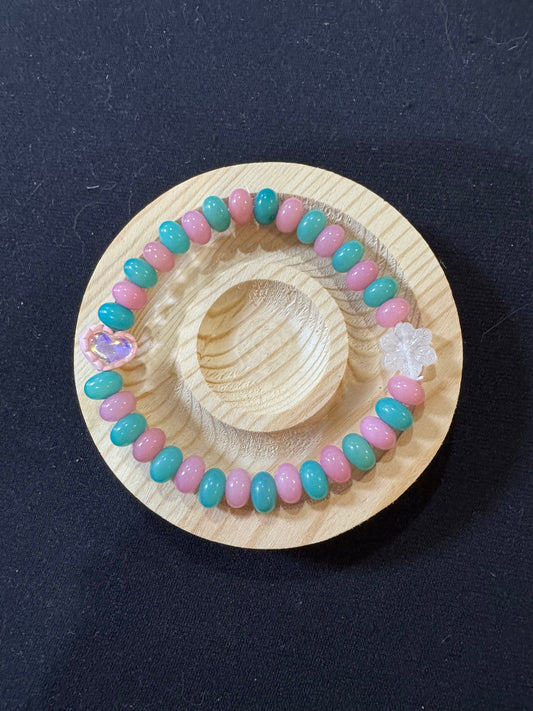 Bodhi Cobble Stone Teal and Pink with Heart and Flower